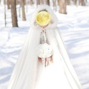 David’s Bridal wedding cloak with fur and head cover